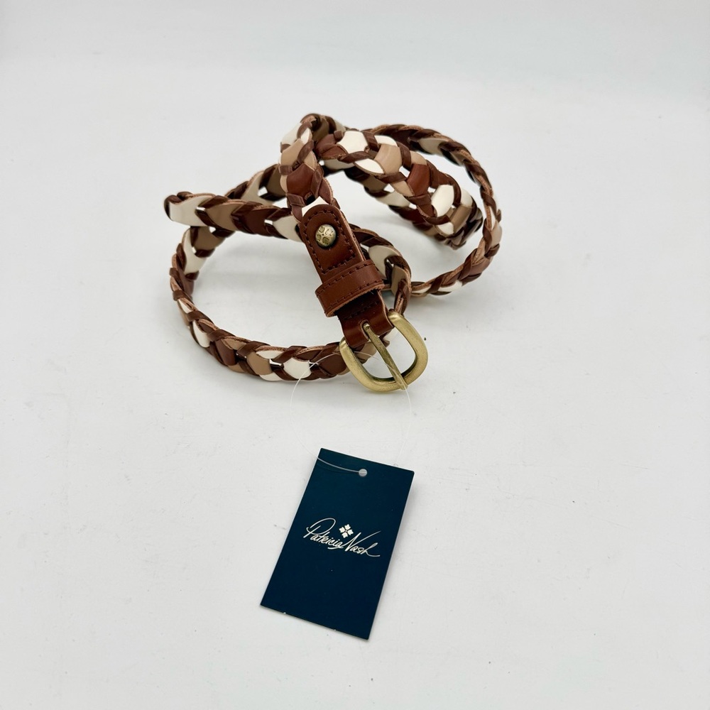 Patricia Nash new women’s Chainlink full grain leather belt brown & beige size M - Picture 2 of 4